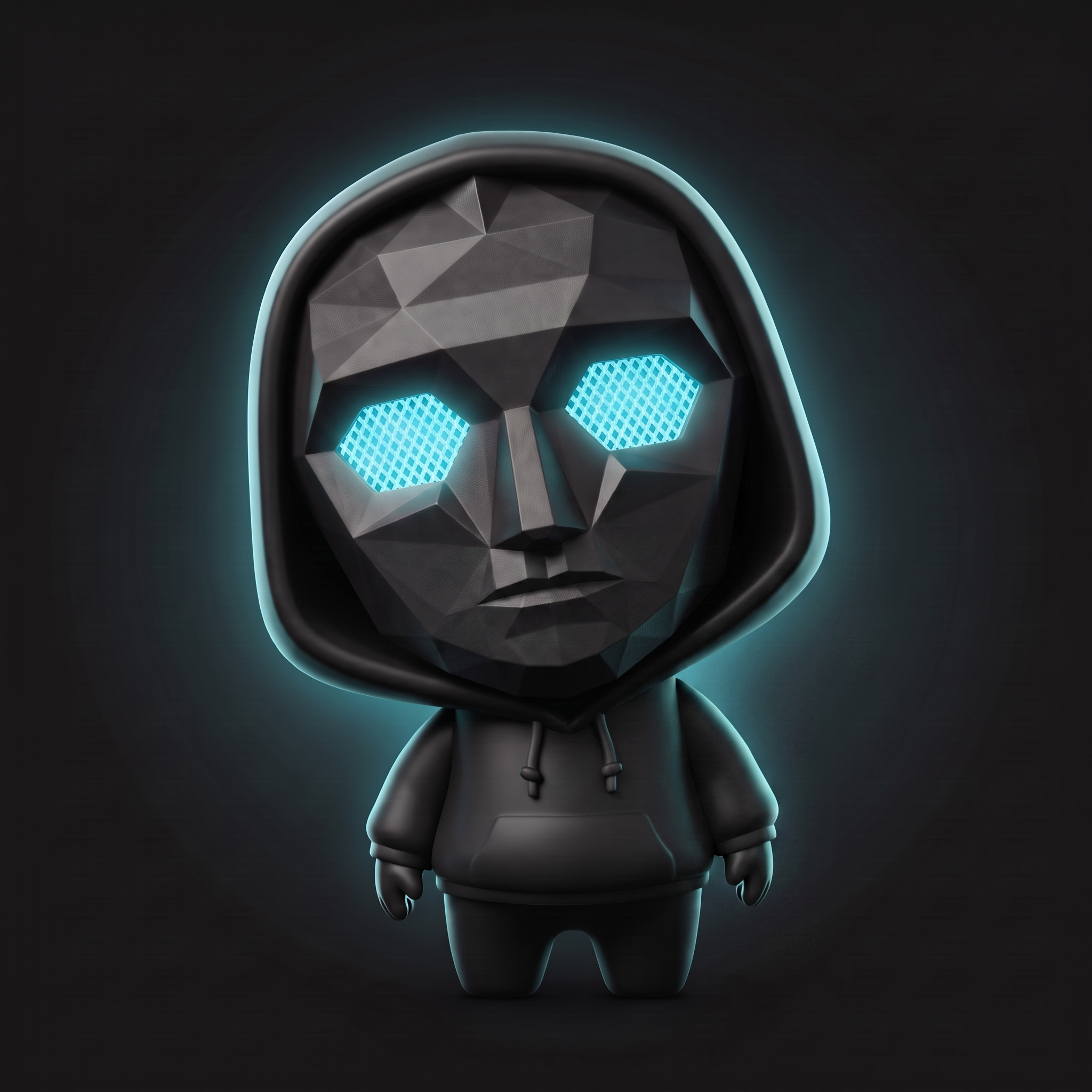 Masked mascot with a deadpan expression